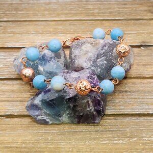 Larimar and Copper Electroplated Lava Rock Linked Bracelet